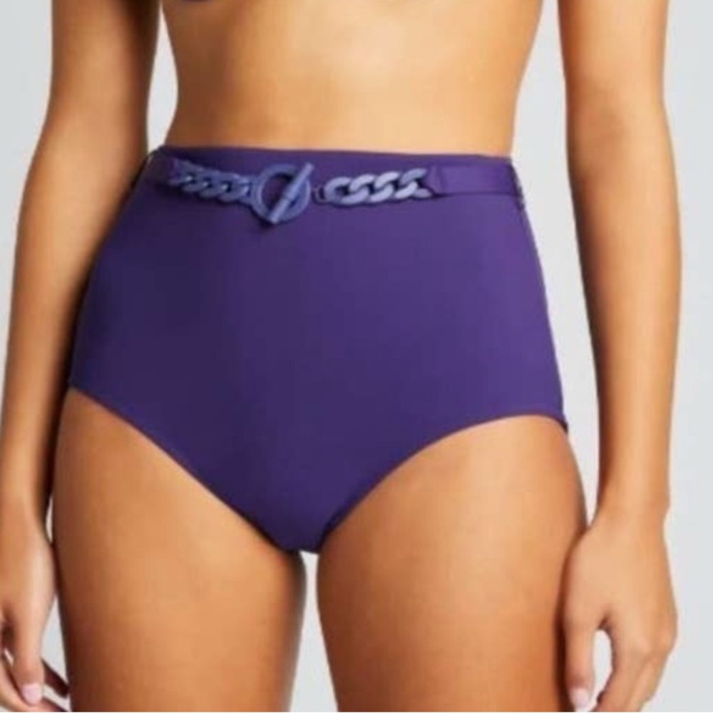 Zimmermann Violet High-Waist Bikini Bottom with Chain Belt